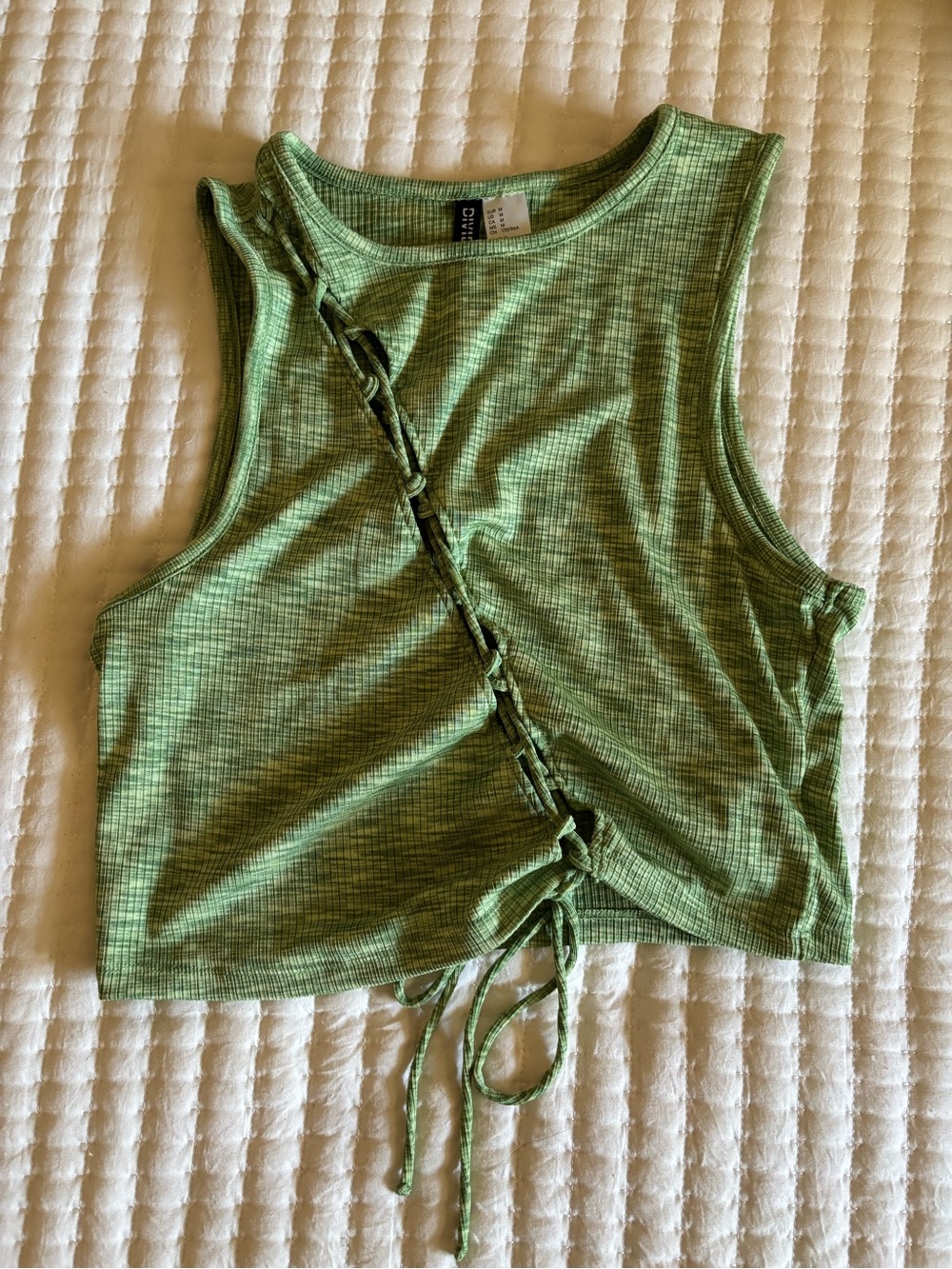 H&M Green Ribbed Lace-Up Crop Tank Top